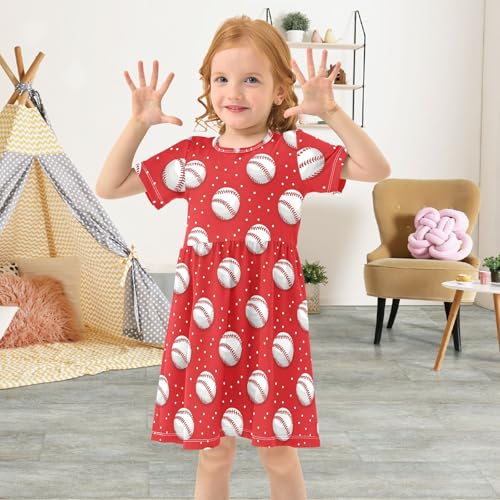 Girls' Dresses Baseball Print Short Sleeve Summer Dress for Toddler Girls 2-8Y4