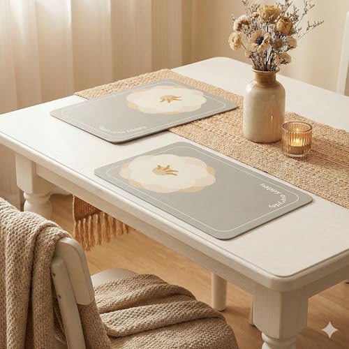 Image of YELONA Leather Dining Table Placemats Set of 2 - Waterproof, Heat Resistant, Anti-Slip, Easy to Clean Table Mats for Dining Table, Kitchen & Home Decor (Cool Grey, 40 x 30 cm)