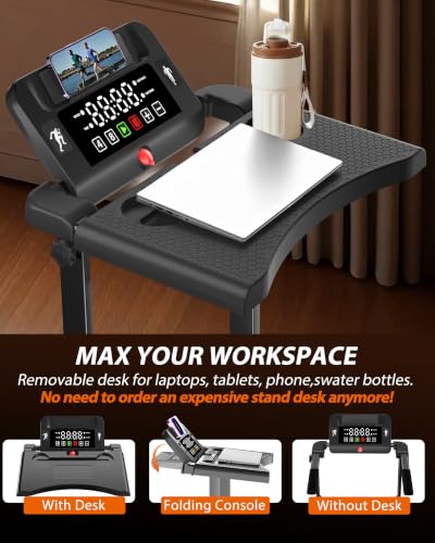 Image of Walking Pad Treadmills for Home - Foldable Treadmill with Handle Bar, 4 Levels Height, 12% Incline, Stand Desk