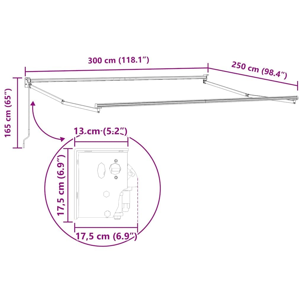 Toldo verde amarillo poliéster 300 x 250 x 165 cm con brazo articulado manual extensible resistente a la intemperie para jardín, terraza, balcón, protección solar y toldo exterior