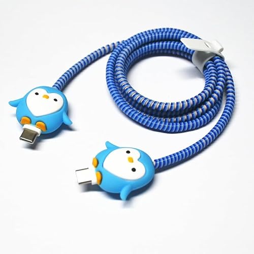 VNJ ACCESSORIES USB C to USB C Cable Protector for all iPhones, iPads, MacBooks, Samsungs,Vivos,OPPOs,Onepluss,Realmes Mobiles-BLUE PENGUIN