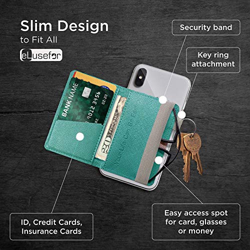 Image of Stick-On Phone Wallet for Back of iPhone or Android Case | 8 Sleeve Credit Card Holder - Pocket for Cards, Money & ID - Built-in Stand - Waterproof Material - Travel, Work & Life-Proof - Turquoise