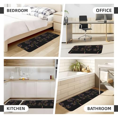 Alfombrillas de cocina lavadero y entrada con diseño floral negro antideslizante 6