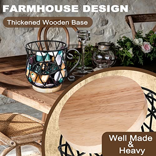 Owkjar K Cup Holder, Farmhouse Coffee Pod Holder With Wooden Base, Coffee Bar Accessories, Large Capacity Kitchen Coffee Bar Organizer For Countertop, Coffee Bar Decor #TOP1