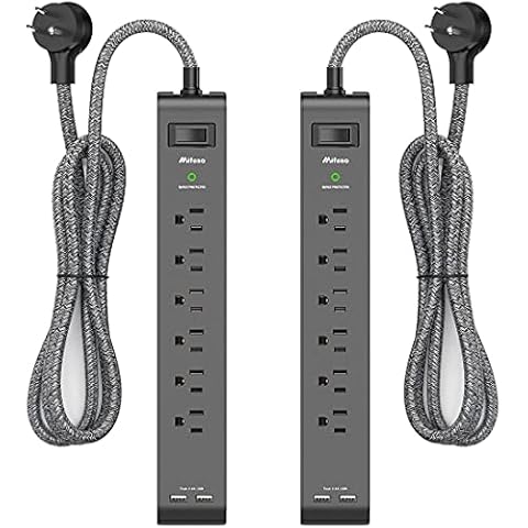 2 Pack Surge Protector Power Strip with USB and 6 Outlets Cover