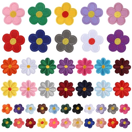 Lot de 46 écussons thermocollants (14 petites marguerites, 10 grandes fleurs, 22 petites fleurs), patchs floraux à repasser, patchs pour enfants pour jeans, chemises...