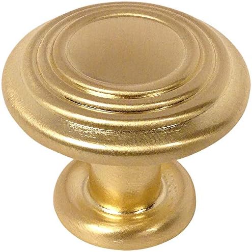 Cosmas 10 Pack 4122BB Brushed Brass 3 Ring Cabinet Hardware Round Knob - 1-1/4 Diameter
