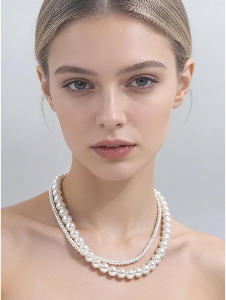 Imitation Pearl Necklace for Women Round Bead Beaded Pearl Choker Necklace Bead Pearls Necklaces Trendy Jewelry Gift 2.5 3 4 5 6 7 8 10 12 MM