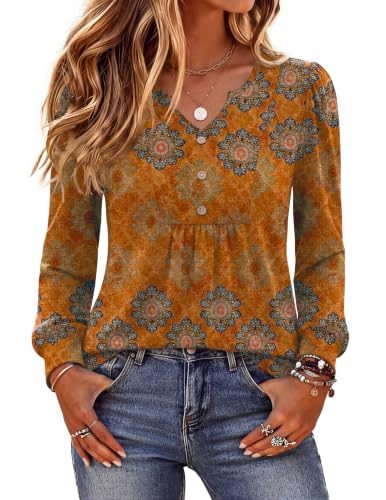 Image of Zeagoo Womens Long Sleeve Tops Fall V Neck Shirt Casual Pleated Tunic Top