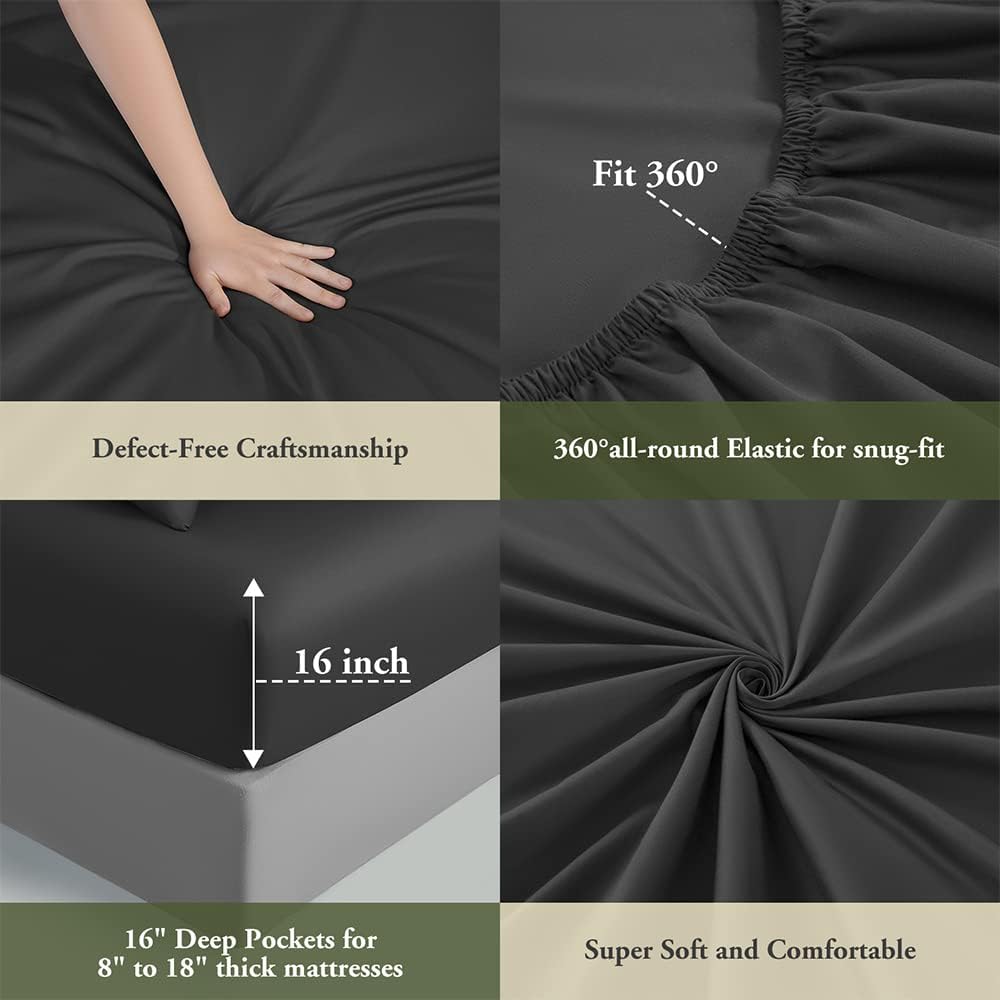 1200 Thread Count Cotton Sheets, 100% Egyptian Cotton Sheet for King Size Bed, Sateen Weave Bed Sheets 16-Inch Deep Pocket - Breathable and Hypoallergenic - 4 Piece (Knight Black, King)