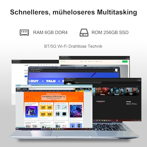 Image of Laptop, 14.1Inch FHD IPS Screen, J4105 Processor, 6GB RAM 256GB SSD Expandable 1TB, Computer with 2 Stereo Speakers, WiFi-5, HDMI