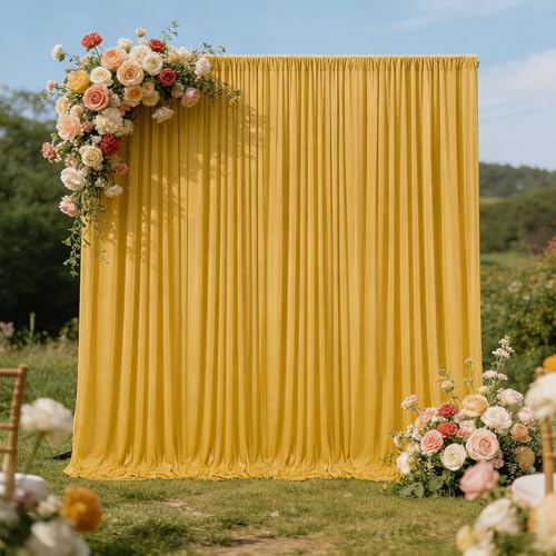 Image of 10ft x 10ft Gold Backdrop Curtains for Parties, Polyester Fabric Backdrop Drapes with Rod Pockets for Weddings, Birthday, Halloween, Photography, Christmas Party Background Curtain, 2 Panels
