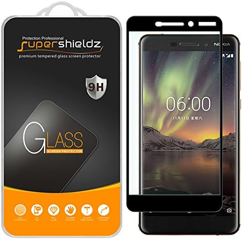 (2 Pack) Supershieldz Designed for Nokia 6.1 (Nokia 6 2018) Tempered Glass Screen Protector, (Full Screen Coverage) Anti Scratch, Bubble Free (Black)