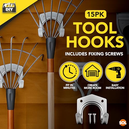 SOL 15pk DIY Tool Hooks for Shed, Metal Aluminum Garage Storage Hooks with 30pcs Screws, Durable and Rust-Resistant, Heavy-Duty Wall Hooks for Tools, Bikes, Ladders, and Garden Equipment 3 SOL 15pk DIY Tool Hooks for Shed, Metal Aluminum Garage Storage Hooks with 30pcs Screws, Durable and Rust-Resistant, Heavy-Duty Wall Hooks for Tools, Bikes, Ladders, and Garden Equipment - Image 3