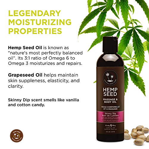 Hemp Seed Massage & Body Oil, Skinny Dip Scent - 8 Fl. Oz. - Nourishing, Moisturizing Massage Oil - Hemp Seed, Apricot, Grapeseed & Sweet Almond Oil - Vegan & Cruelty Free #TOP2