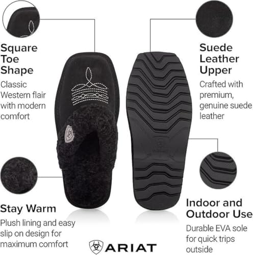 Image of ARIAT Women's Jackie Square Toe Warm Soft Genuine Suede Leather Indoor Outdoor Slippers with Plush Collar