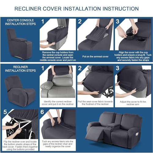 Funda de sillón relax reclinable blanca para sala de cine en casa con consola central 6