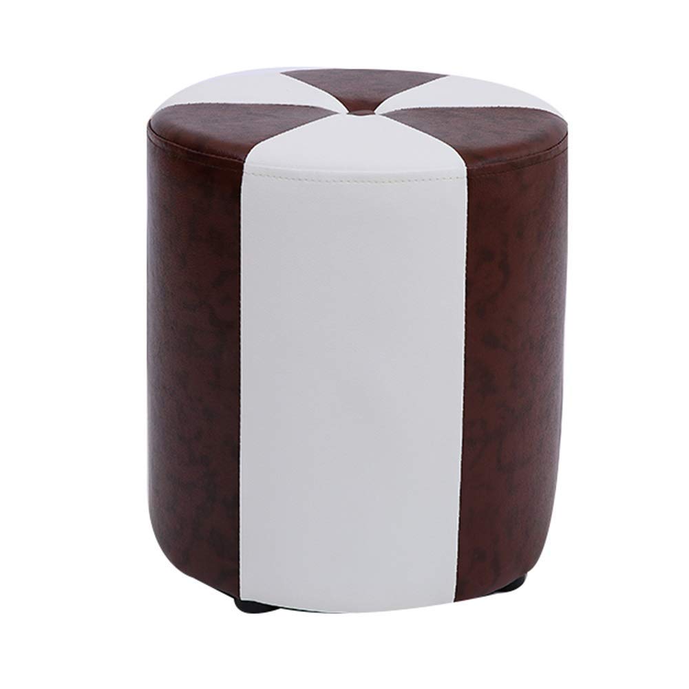 Tabouret pouf rond en cuir PU marron pour salon et maquillage