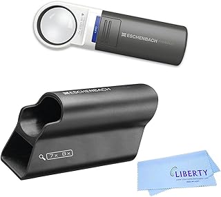 Eschenbach Optik Mobilux LED Handheld Magnifier with Mobase Stand - 7X Magnification - Hands Free Magnifier with Light and Stand - Low Vision Magnifier Aid with Liberty Microfiber Cloth