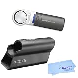 Eschenbach Optik Mobilux LED Handheld Magnifier with Mobase Stand - 7X Magnification - Hands Free Magnifier with Light and Stand - Low Vision Magnifier Aid with Liberty Microfiber Cloth