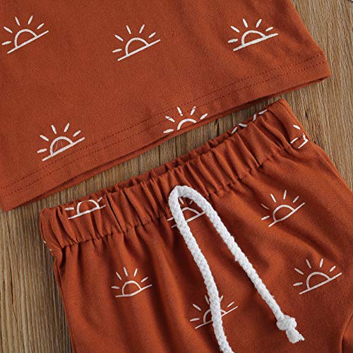 Baby Toddler Boy 2-Piece Shorts Set, Short Sleeve Cute Sun Print T-Shirt Tops And Shorts Summer Outfit (Brown, 18-24 Months) #TOP5