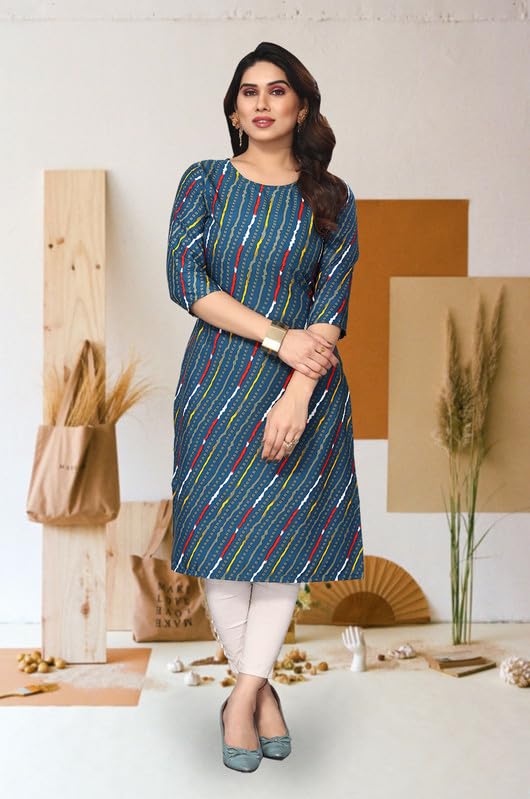 Image of JAKHANA Women's Crepe Printed Casual Straight Calf Length Round Nick Kurta Pack of 4