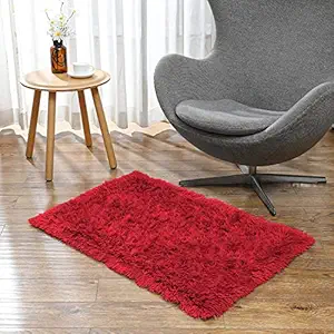 Luxe Home Bathmat Marino Fur 2000 GSM Thick Anti Skid Non Spill Absorbent Washable Quick Dry Rugs for Bedroom (45x75 cm, Maroon Pack of 1)