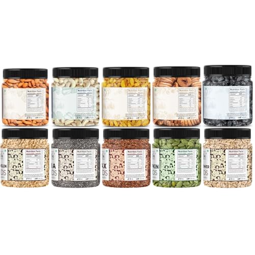 Image of LILA DRY FRUITS Daily Nutrition Power Combo 10 in 1 (100g x 10) Dry Fruits & Seeds Mix Almonds Cashew Raisins Anjeer Chia Flax Pumpkin Sunflower Watermelon Healthy Snack Combo Pack Perfect for Gifting