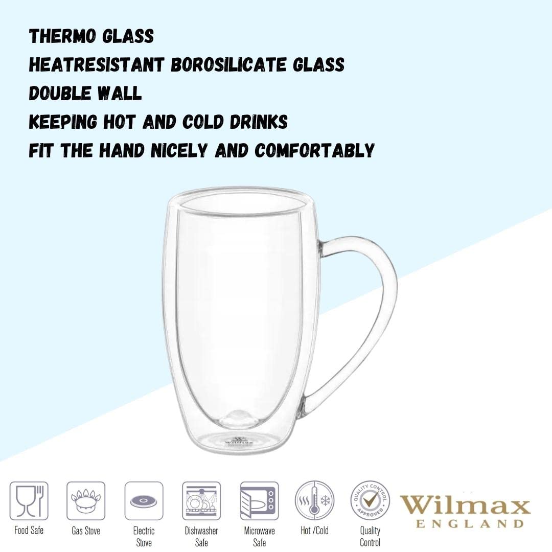 Wilmax Set 6 Bicchieri Termici A Doppia Parete 200 Ml: Per Caffè, Tè, Cocktail, In Vetro Borosilicato, Lavabili In Lavastoviglie