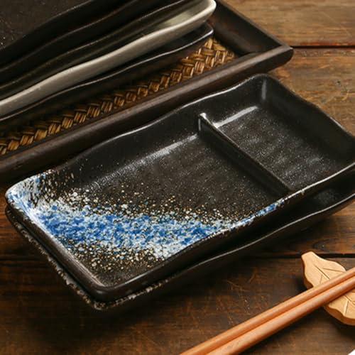 Plato cerámico para sushi y dumplings con compartimentos duales miniatura 6