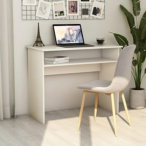 JUNZAI Escritorio, Mesa Escritorio, Escritorio Orden, Escritorio Gaming, Office Desk, Mesa Escritorio Ordenador, de aglomerado Blanco 90x50x74 cm