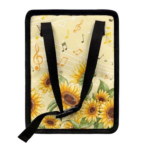 Image of Talayituse Sunflower Music Note Print Car Trash Bin, Large Size Auto Trash Can Adjustable Portable Garbage Can with Lid, Vehicle Hanging Bag for Headrest Front Back Seat