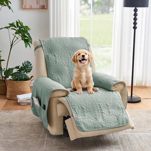 Image of Quilted Recliner Covers, Water-Repellent Recliner Slipcovers, Recliner Covers Stay in Place, Pet Friendly Recliner Cover for Dogs, Washable Chair Protector (Recliner 22 inch, Sage Blue)