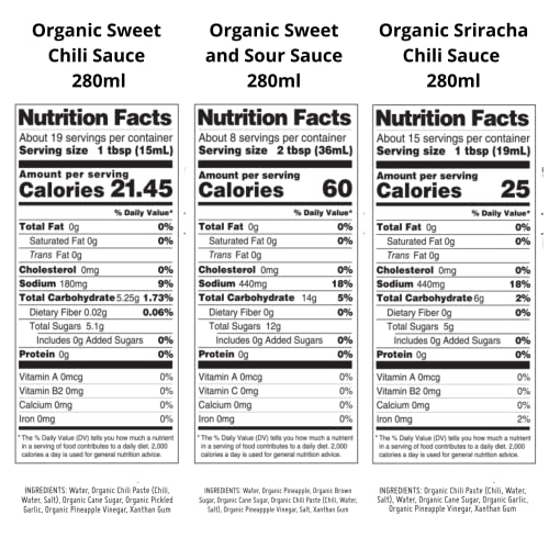 Asian Organics Variety 3-Pack; Organic Sweet Chili Sauce, Organic Sriracha, And Organic Sweet And Sour Sauce; Authentic Recipes Made With Local Organic Produce From Thailand; 9.47Oz/280Ml Bottles #TOP5