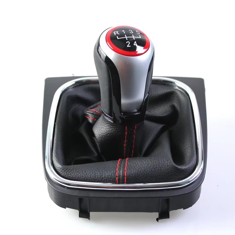 QWQAAB Manual Gear Knob Manual 5/6 Speed Gear Shift Knob 12mm PU Gaiter Boot for Volkswagen for VW for Golf 5 MK5 for 6 MK6 for GTI GTD R32 for Jetta Scirocco(5 Speed)