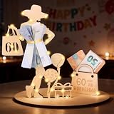 Anruzon Geldgeschenke Geburtstag 60 Geburtstag Frau, mit LED Lichterkette Ständer, Holz-Schild Gästebuch, 60.Geburtstag Frau Deko, Personalisierbares Geschenk, Hochzeit Tischdeko Jubiläum