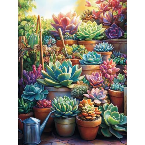 JAKI Succulents Diamond Painting Kits for Adults Beginners-Succulents Plant Diamond Art Kit for Adults,Gem Art Kits for Gift Home Wall Decor(12x16inch)
