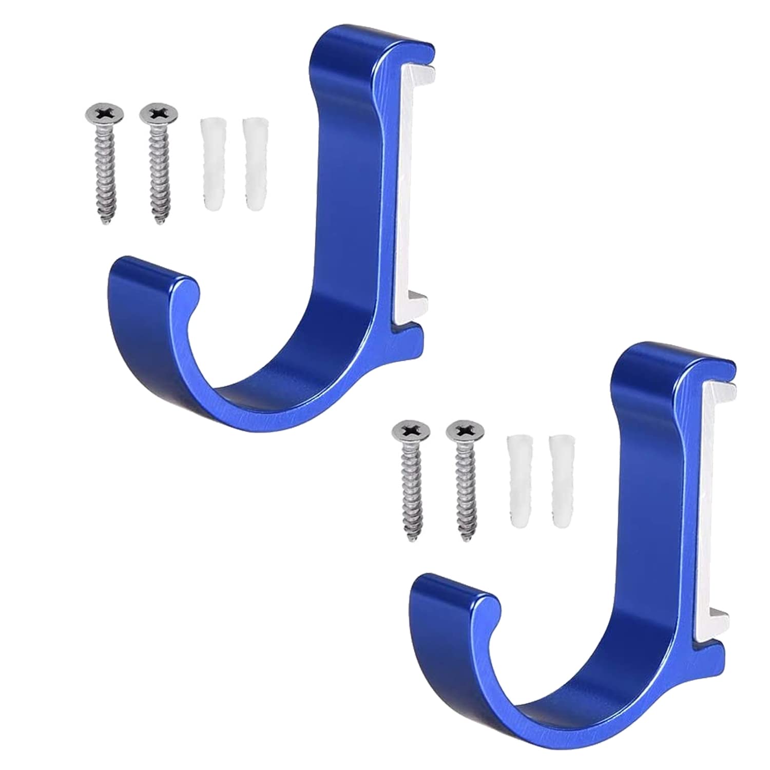 MroMax Wall Mounted Hook, Aluminum Alloy Coat Hooks with Screws, Single Hook for Hanging Bathroom Robe, Coat, Keys and Bag, Royal Blue 2Pcs