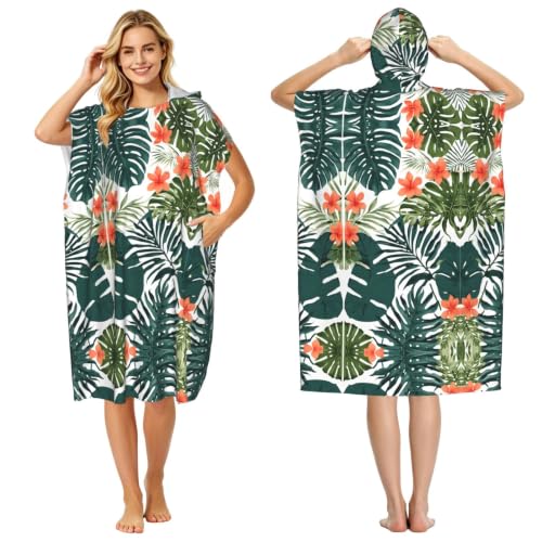 Poncho à capuche de plage haut de gamme microfibre imprimé tropical durable