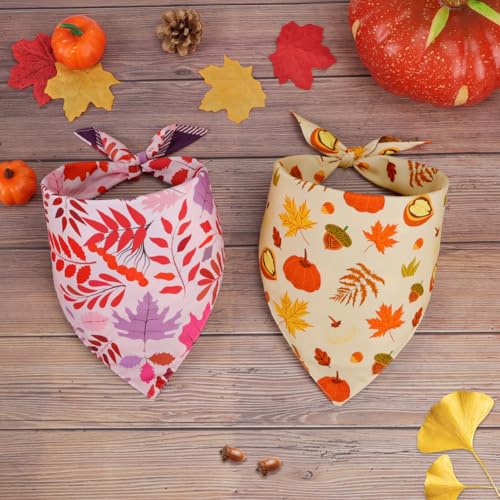 SZEE 2 Stück Hund Kostüm Hundehalstuch, Hundekostüm Dog Bandana mit Beidseitiges Musterdesign- Klassischer Tartan+Ahornblatt und Kürbis, Hundebekleidung Kopftücher Waschbarer für Hunde und Katzen, L