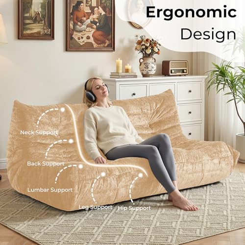 Image of HABUTWAY Giant Bean Bag Chairs Lazy Sofa for Adults,3 Seater,Khaki