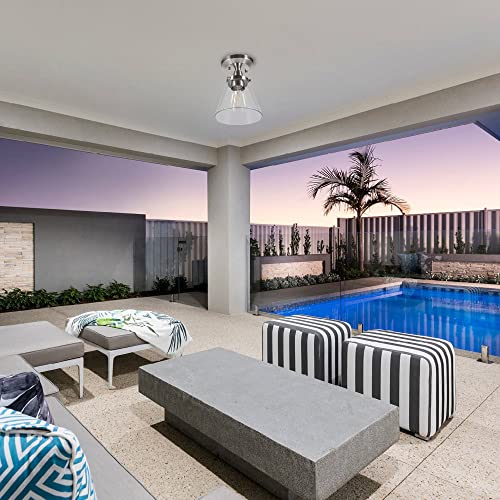 Gruenlich Semi Flush Mount Ceiling Light Fixture For Outdoor And Indoor, E26 Medium Base, Metal Housing Plus Clear Glass, Bulb Not Included, 2-Pack, Nickel Finish #TOP7