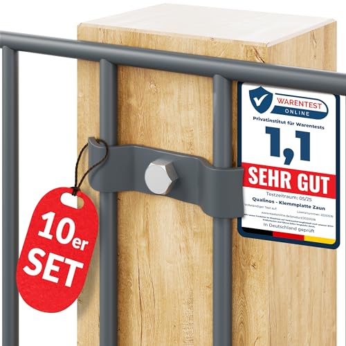 Qualinos 10x Doppelstabmattenzaun Befestigung Zubehör Spannbügel 50mm Anthrazit 7016 aus verzinktem Stahl zur Zaunbefestigung. Stabmattenzaun Zubehör Zaun Halterung. Made in Germany