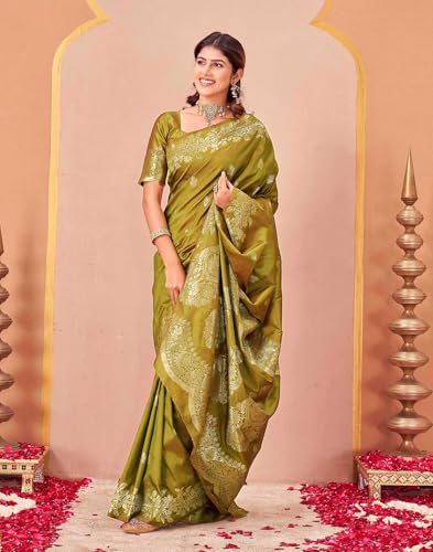 Image of SIRIL Women's Banarasi Soft Silk Saree Pure Silk with Unstitched Blouse Piece