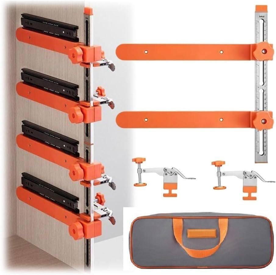 HYKJSHED Kit di Montaggio for Guide for cassetti, Dima di precisione Regolabile for ferramenta for mobili con Morsetto a Ginocchiera e Braccio Magnetico, Installazione Facile e Veloce.