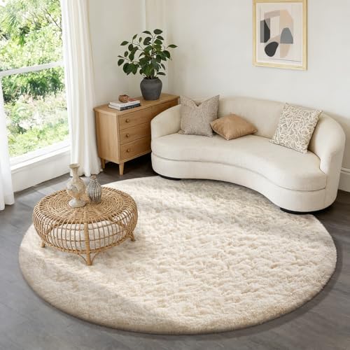 Ophanie Round Rugs 5Ft Ivory Circle Area Rug, Nursery Room