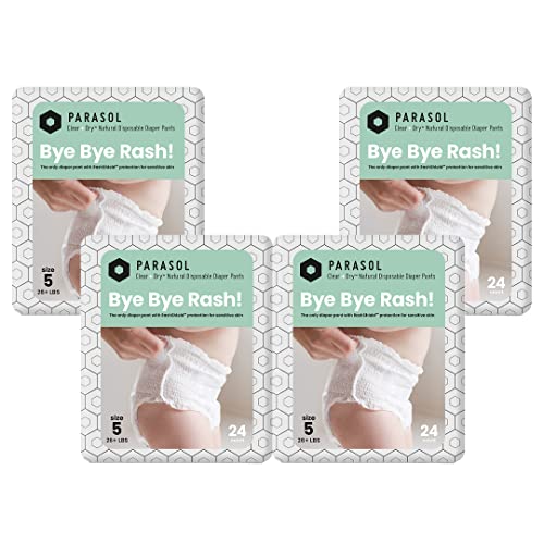Parasol Clear+Dry Natural Disposable Diaper Pants, RashShield Protection and Active 360 Comfort Wrap, Hypoallergenic Training Diapers, Size 5 (3T-4T), 96 Count
