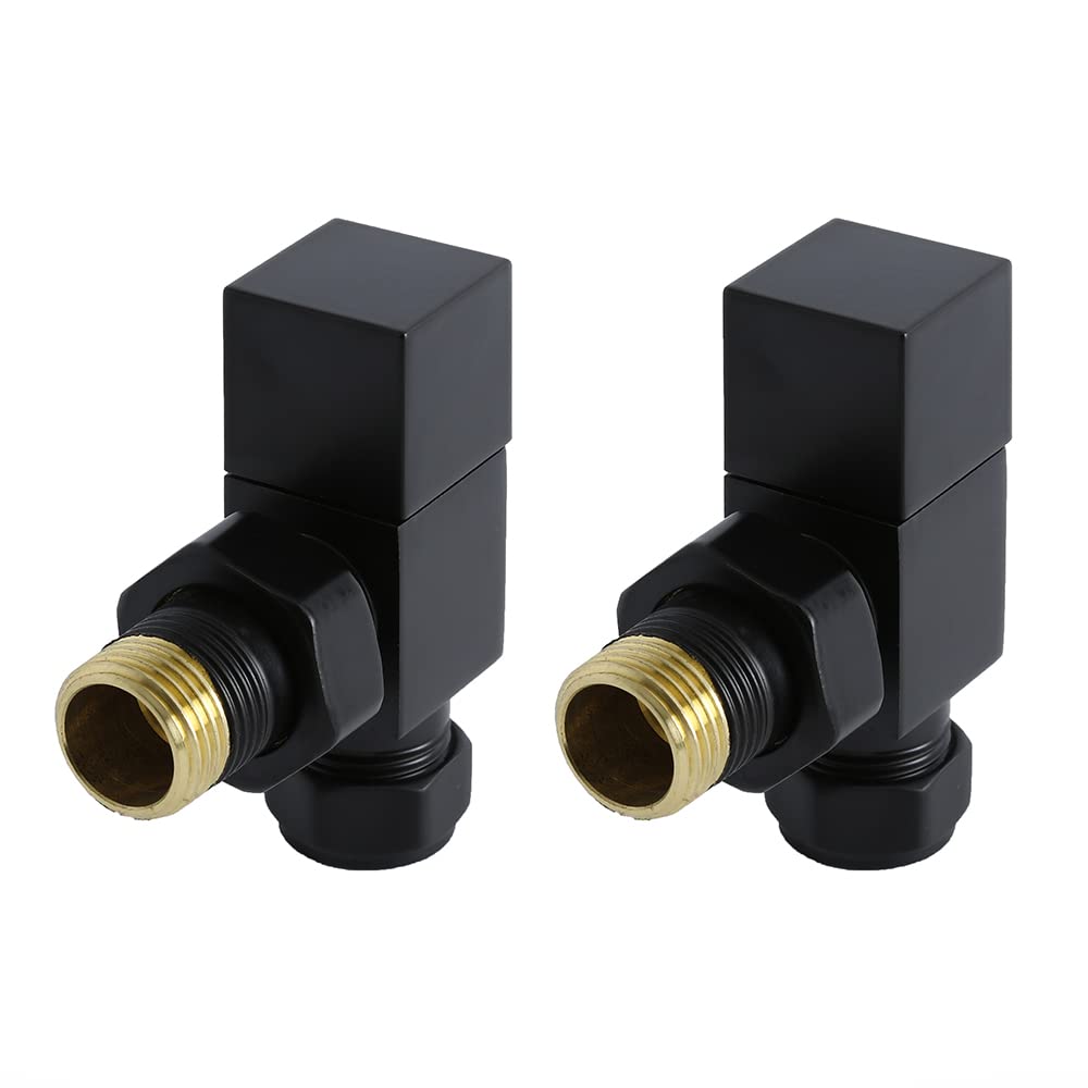 Milano 15mm Black Square Angled Heated Towel Rail Radiator Valves