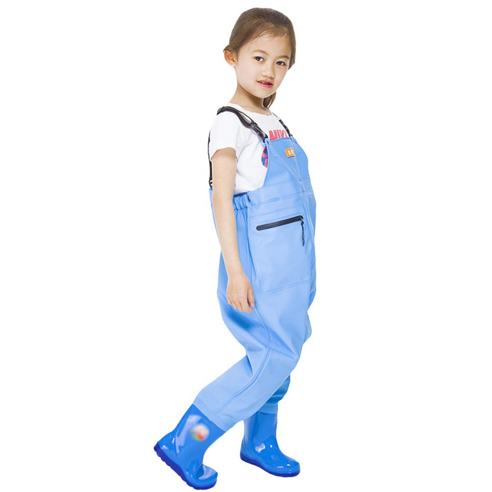 Jitong Kids Chest Waders Waterproof Youth Waist Waders with Boots Fishing Hunting Overalls Waders for Toddler Children Boys Girls - Sky Blue | Overalls, 24 (15cm)