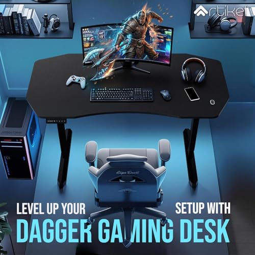 Image of ARTIKEL Dagger Electric Height Adjustable Gaming Table for Home & Office with RGB Light| Cup Holder, Headset Hook, Cable Management |72-118cm|80kg Capacity - Black|3 yrs Warranty (Black, Dagger)